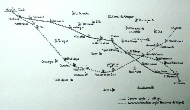 Plano de los caminos de Toledo a Murcia existentes en la época de Cervantes